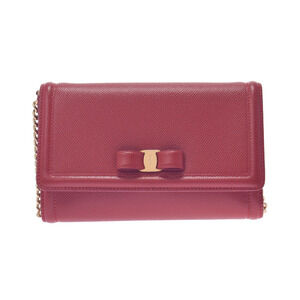SALVATORE FERRAGAMO Vara Chain Shoulder Bag Red Calfskin